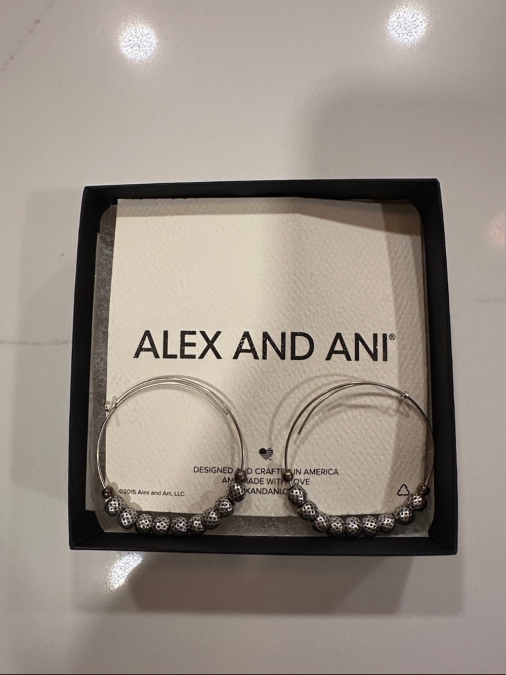 Alex and Ani Silver Hoop Earrings with Beaded Accents